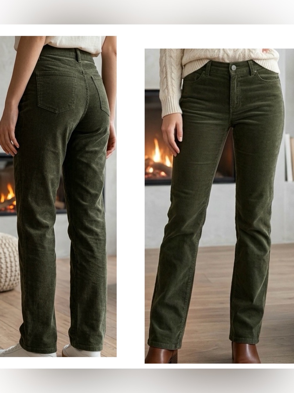 Vince Women’s Sz 10 Olive Green Corduroy Straight-Leg low rise Jeans